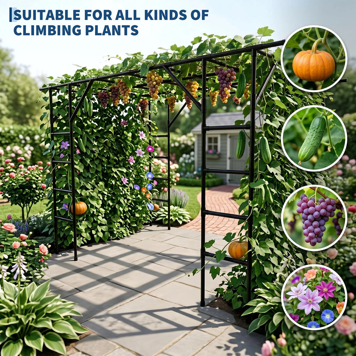 HiMiss Heavy Duty Metal Garden Arch Plant Trellis For Vines