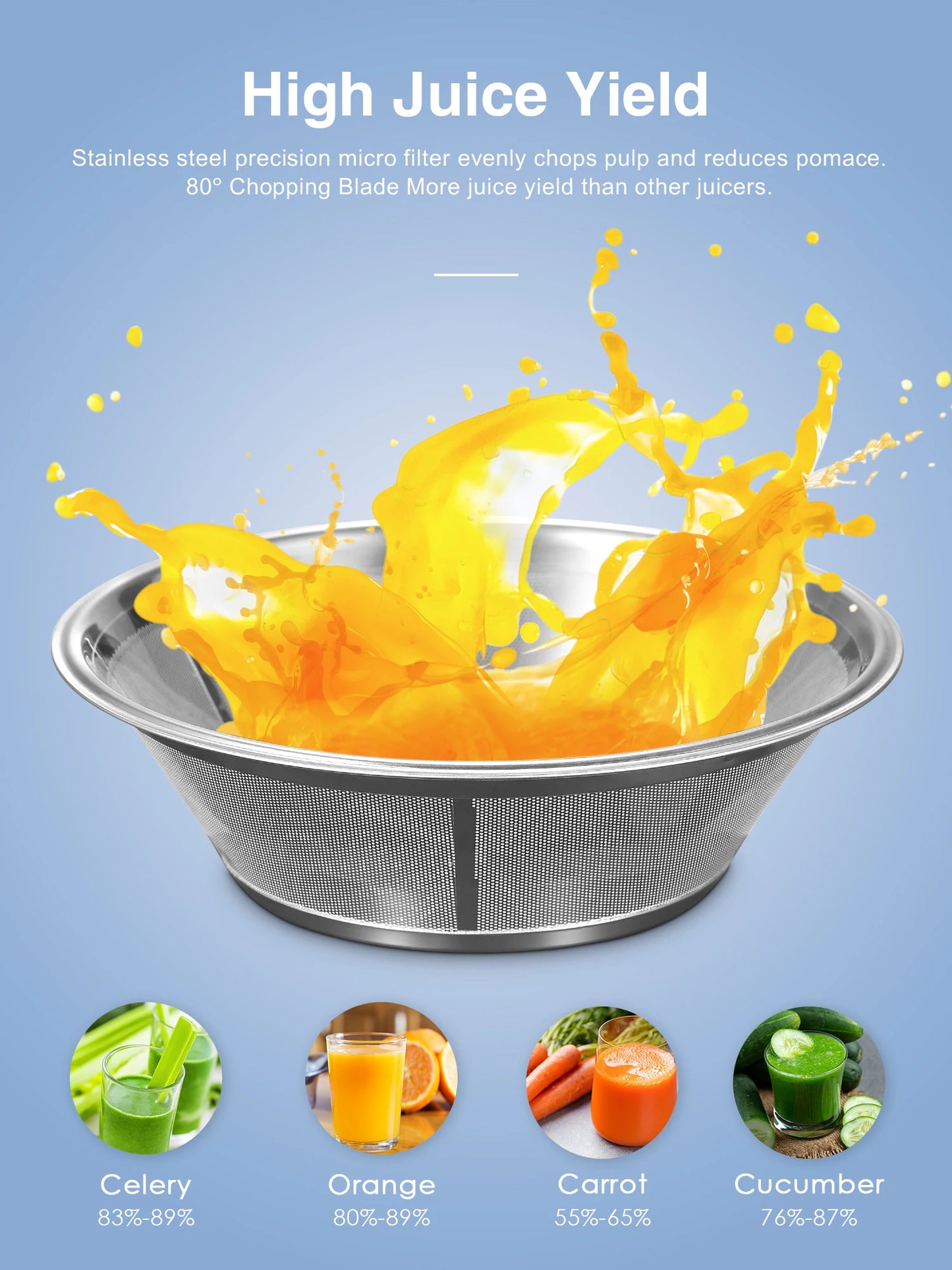 Qcen 500W Centrifugal Juicer Machine With Wide Mouth Feed Chute