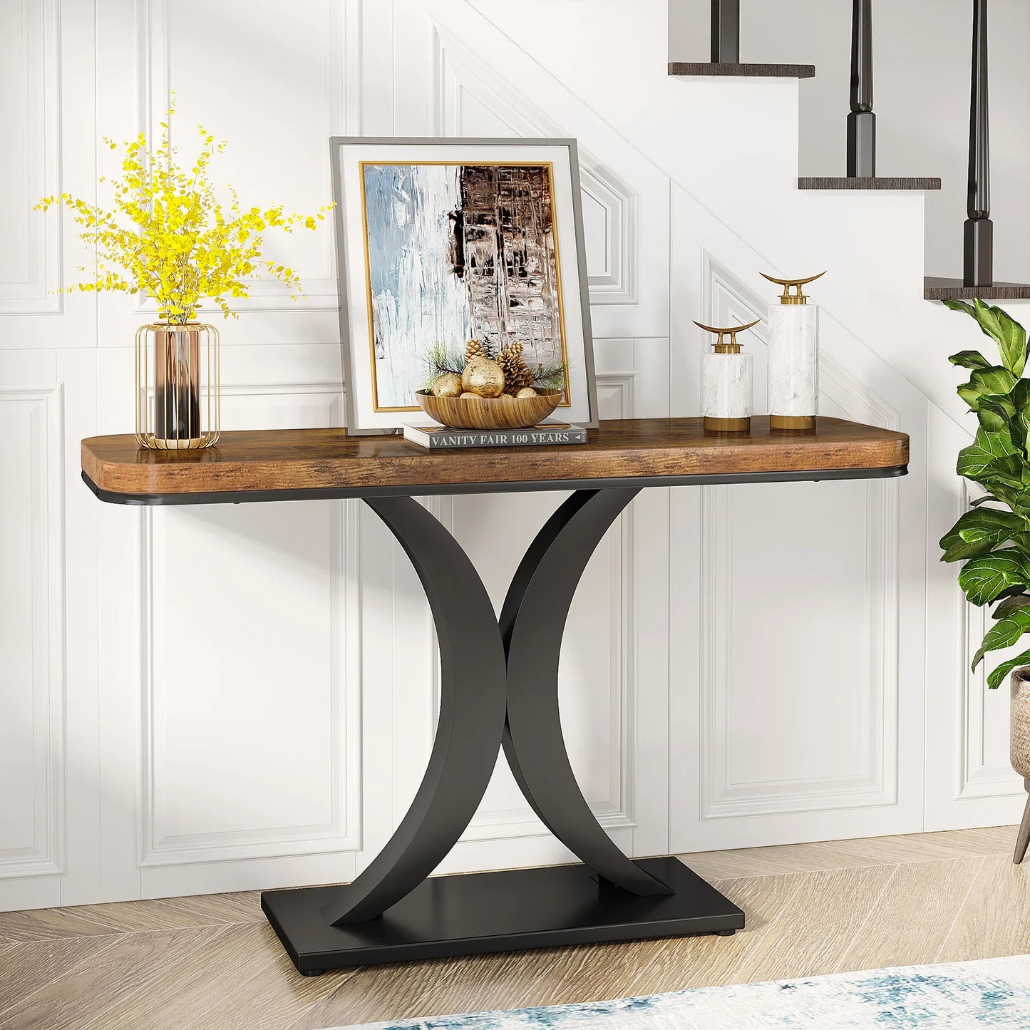 Tribesigns Industrial Console Table With Geometric Base