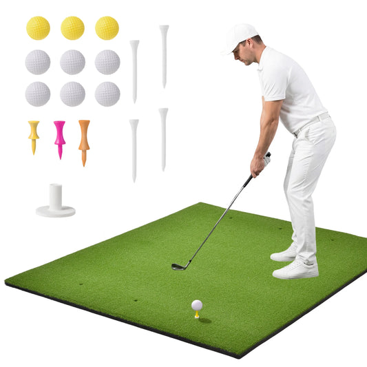 Golf Turf Mat, 5x4ft Training Aid Practice Equipment, Outdoor Indoor Artificial Turf Mat with Balls, Tees, for Backyard Chipping Garage Driving Range Simulators