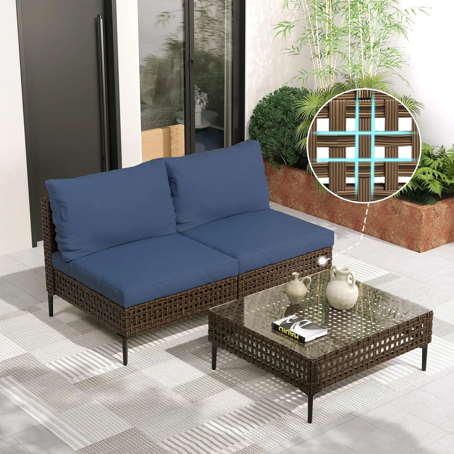 Boho Outdoor Conversation Set All Weather Wicker Sectional Sofa Cushions