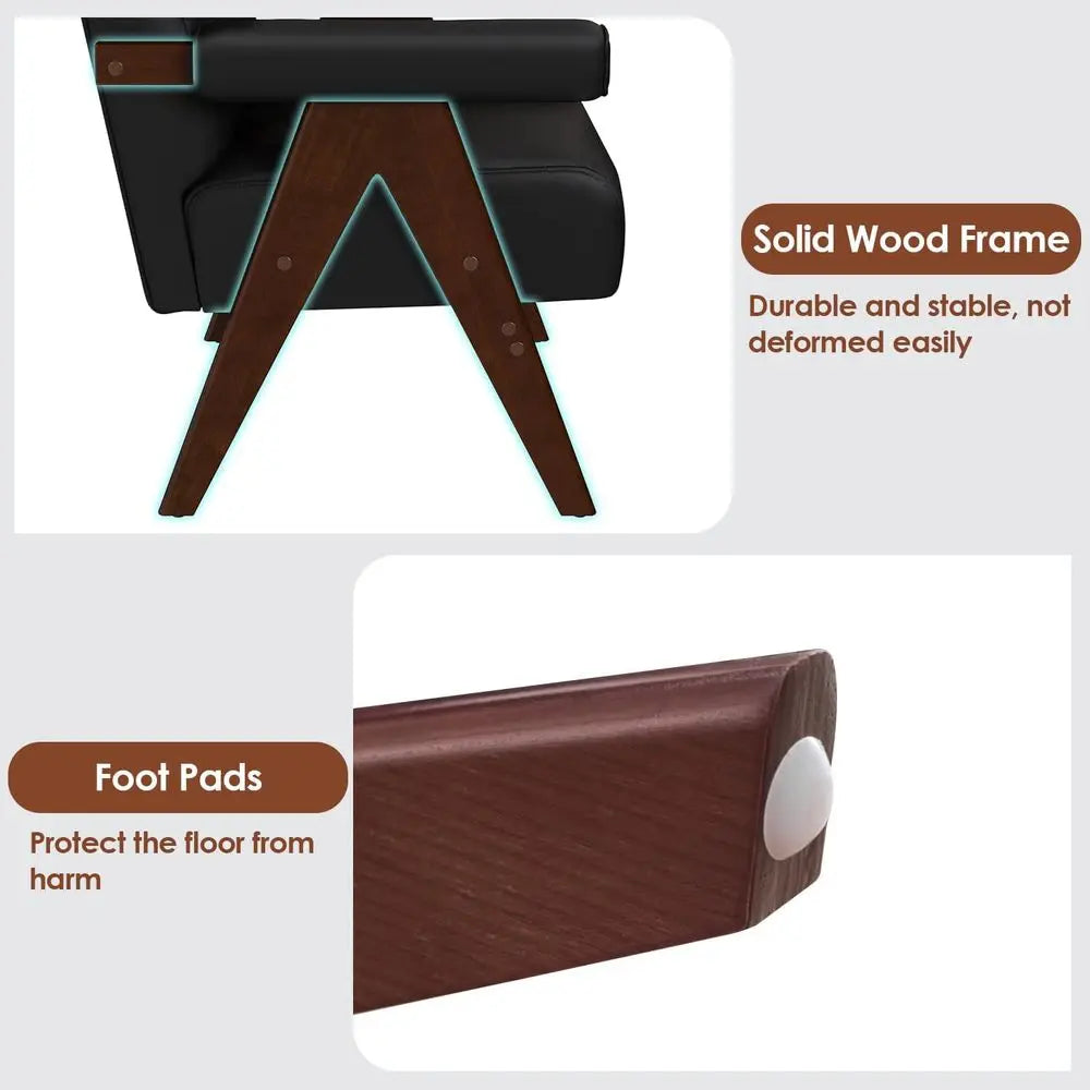 Leather Reading Accent Chairs Set of 2 With Wooden Arms