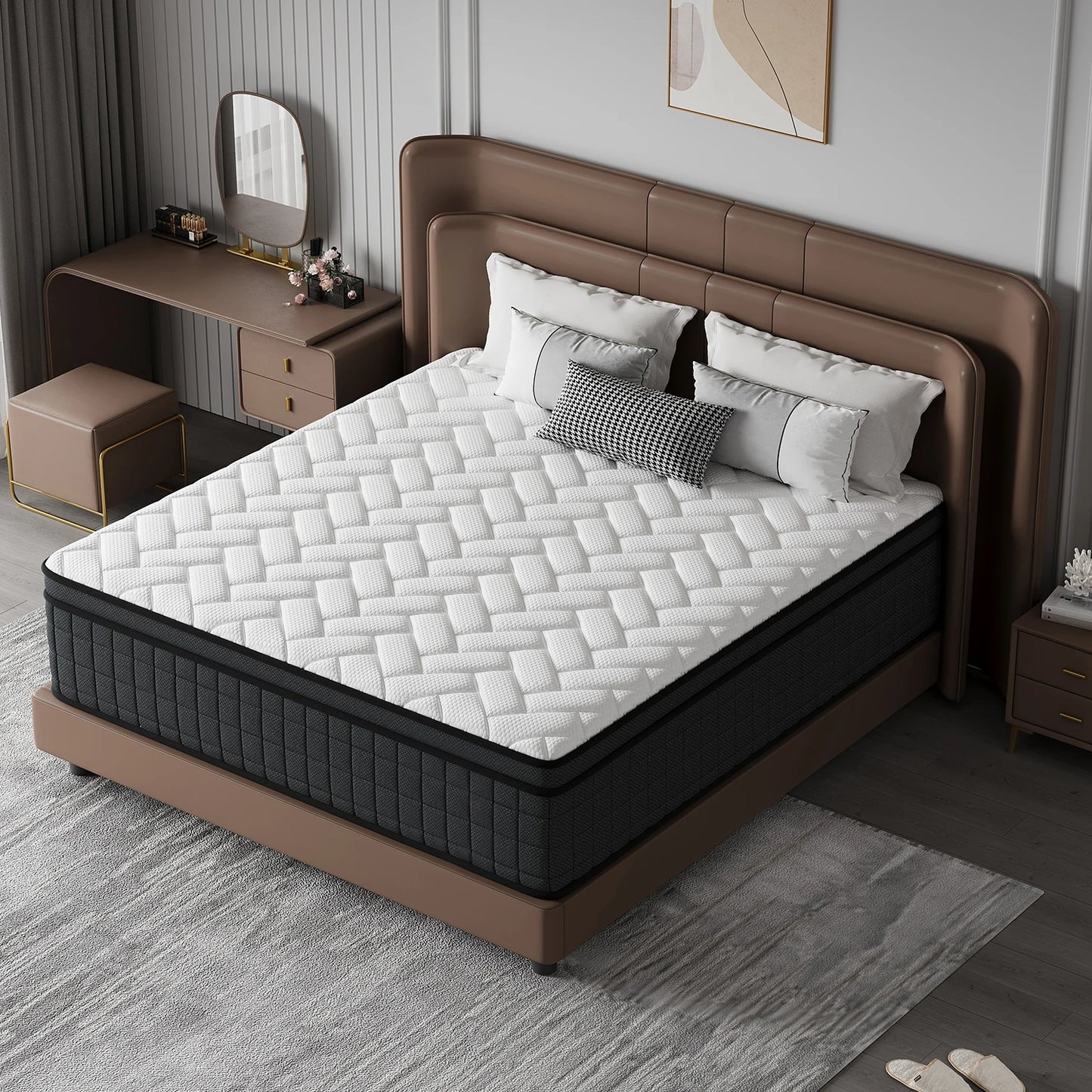 8/10/12/14 Inch Queen Twin Full Size Mattress& King Size Mattress In A Box, Hybrid Mattress with Independent Pocket Spring - Silent And Undisturbing, Memory Foam - High Resilience, Thickened Edge Support, Pressure Release - L