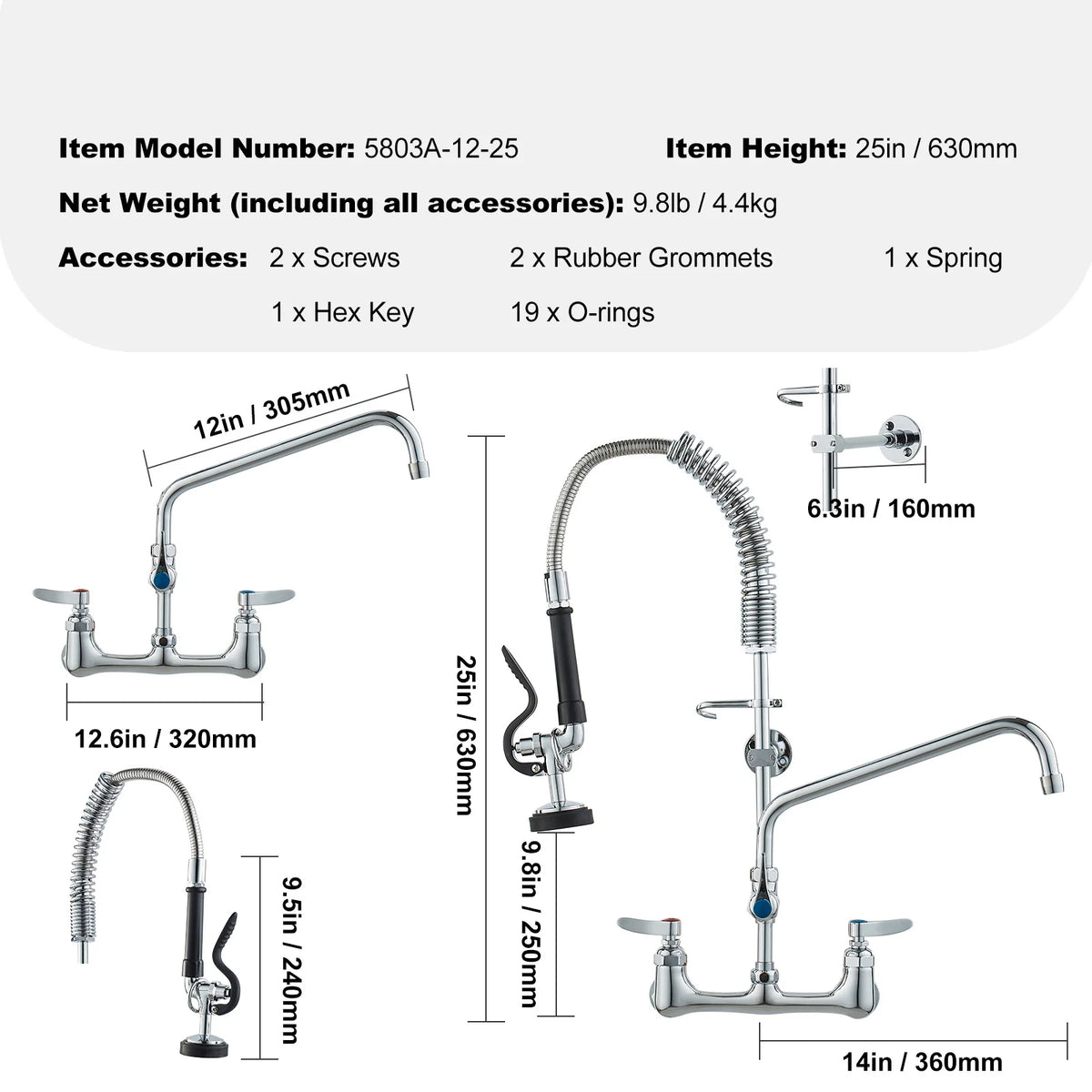 SucceBuy Commercial Dual Handle Pull Down Kitchen Faucet