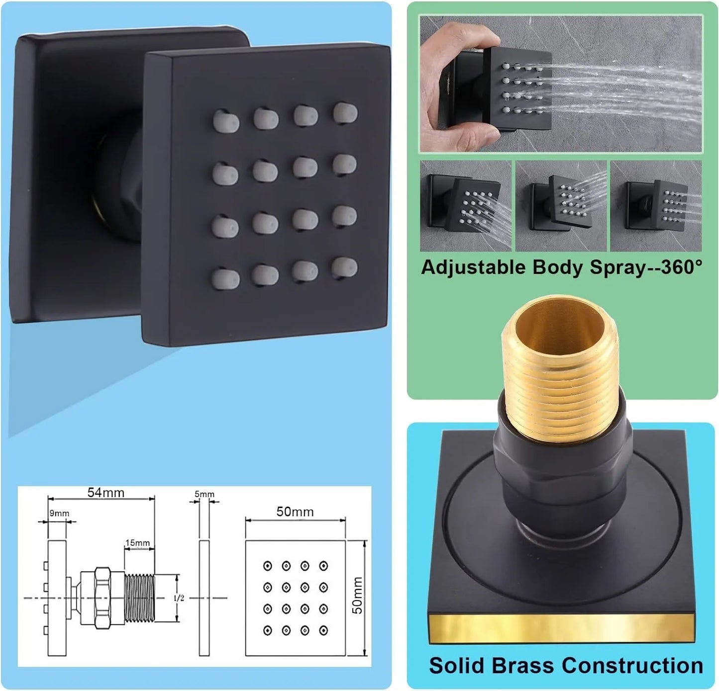 Thermostatic Rain Shower System Kit With Massage Faucet
