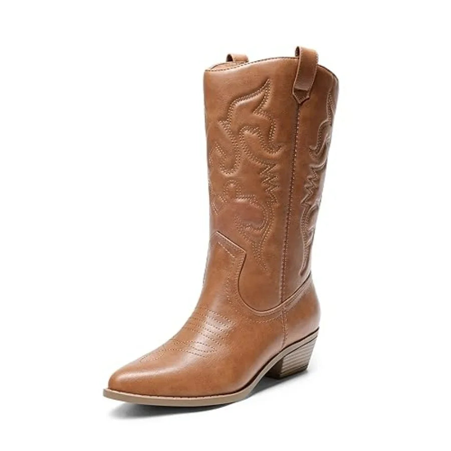 Women's Cowboy Boots Pull On Cowgirl Mid Calf Western Boots
