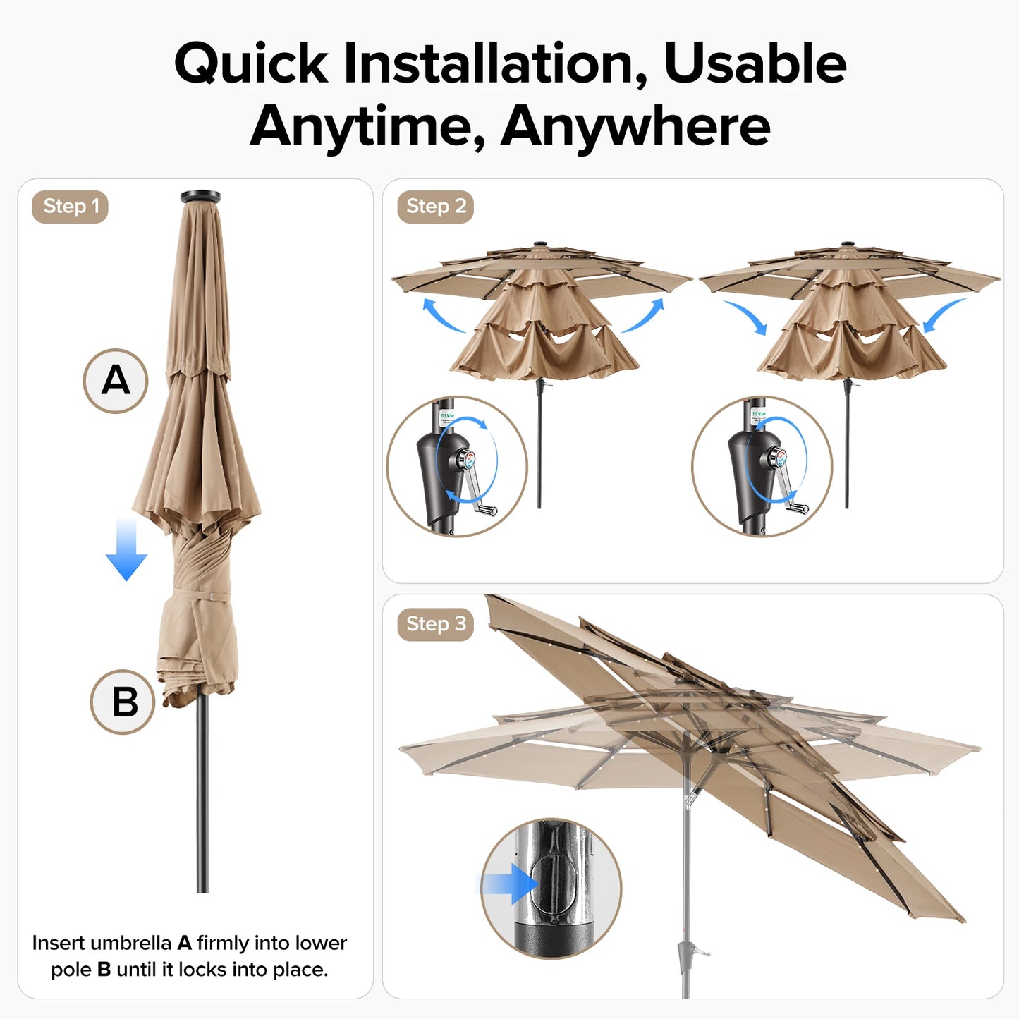 Jhk 3 Tier Outdoor Patio Umbrella With 32 LED Lights And Crank