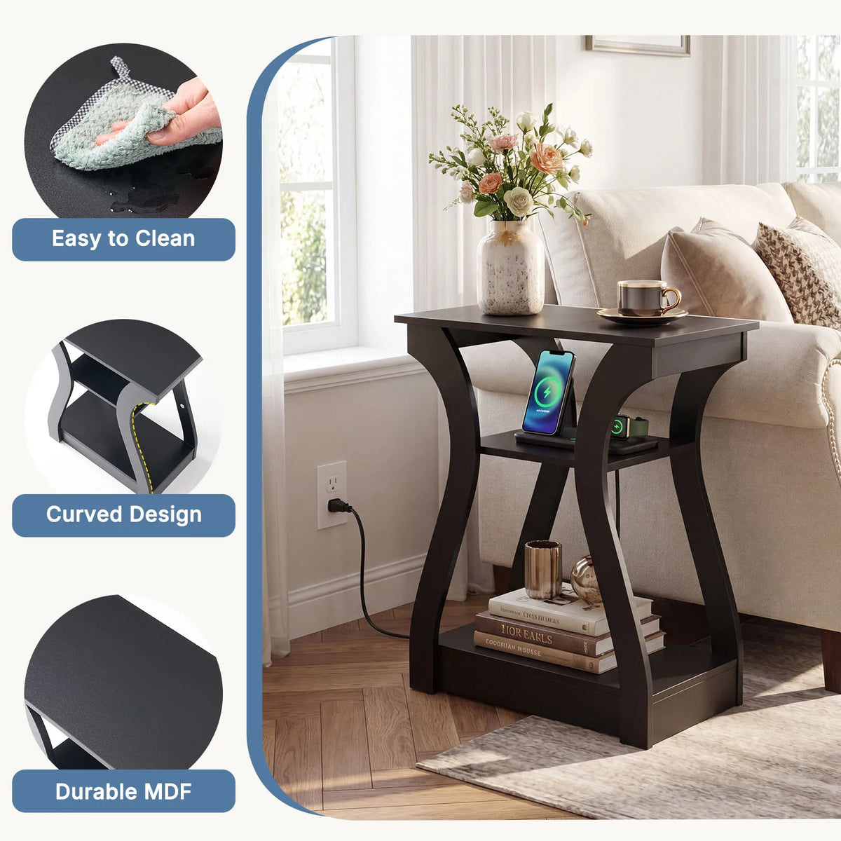 MCQ Modern Metal Side Cabinet With Integrated Charging Station