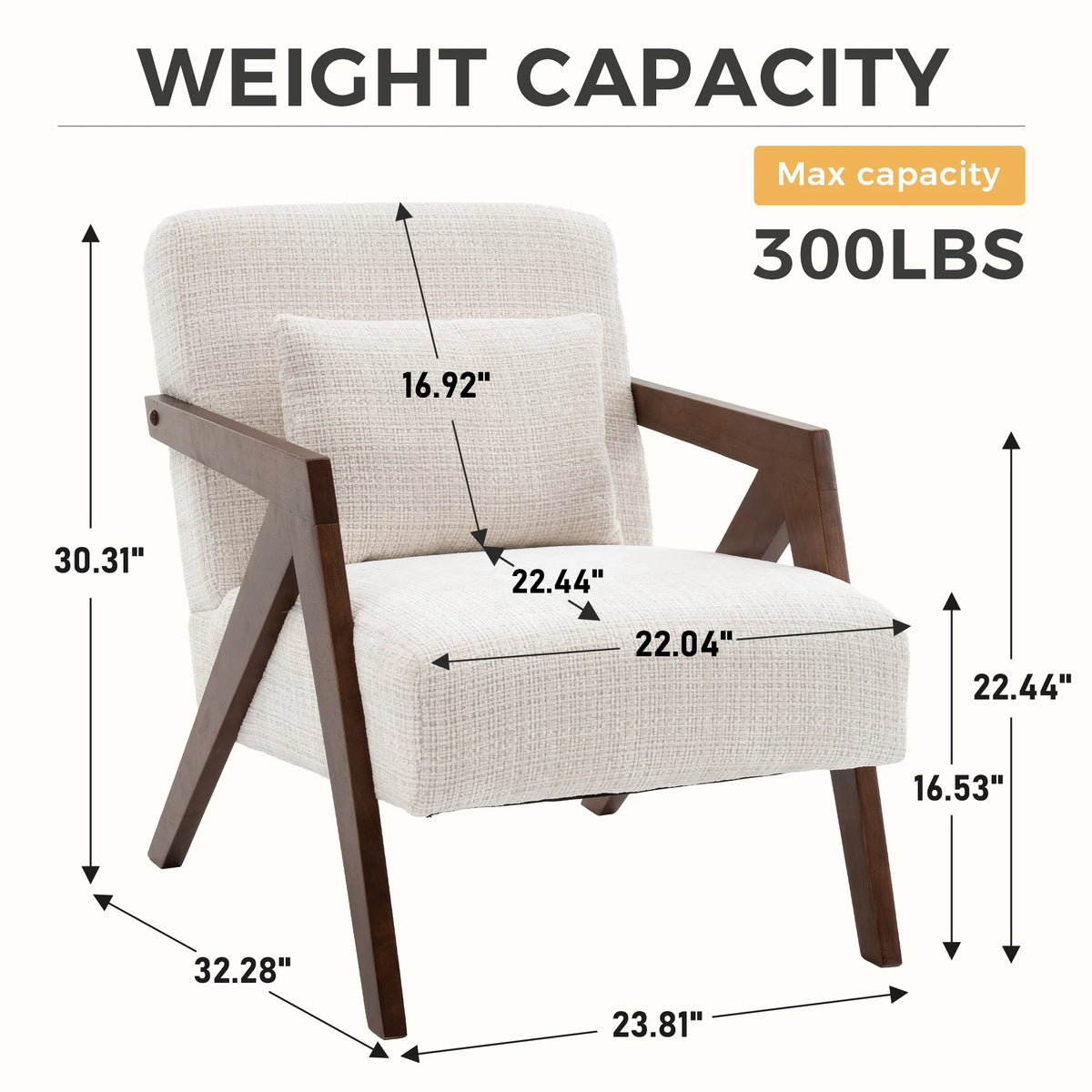 Mid Century Modern Z Shaped Wooden Frame Chenille Armchair