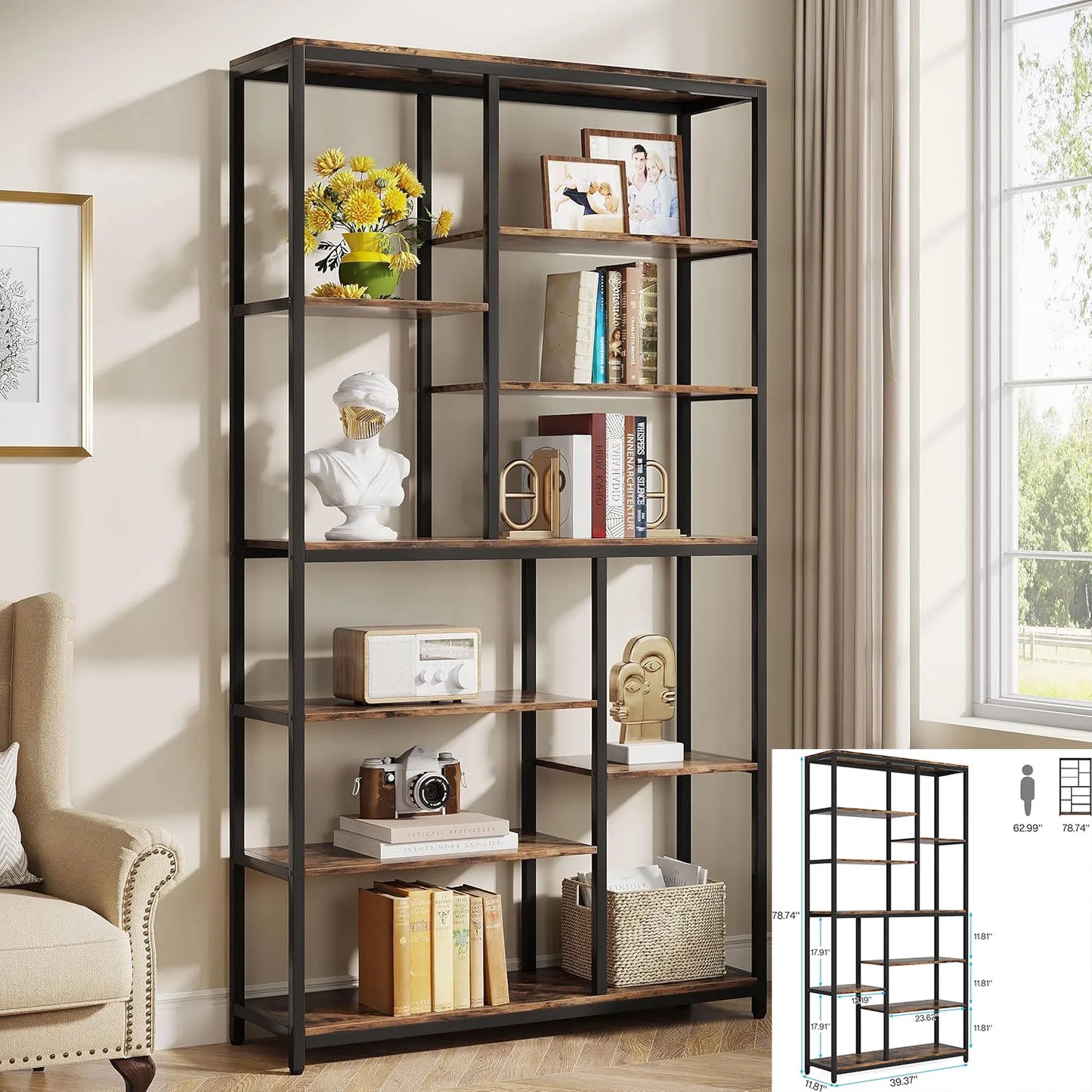 Little Tree Industrial FiveTier Etagere Bookcase Display Shelf