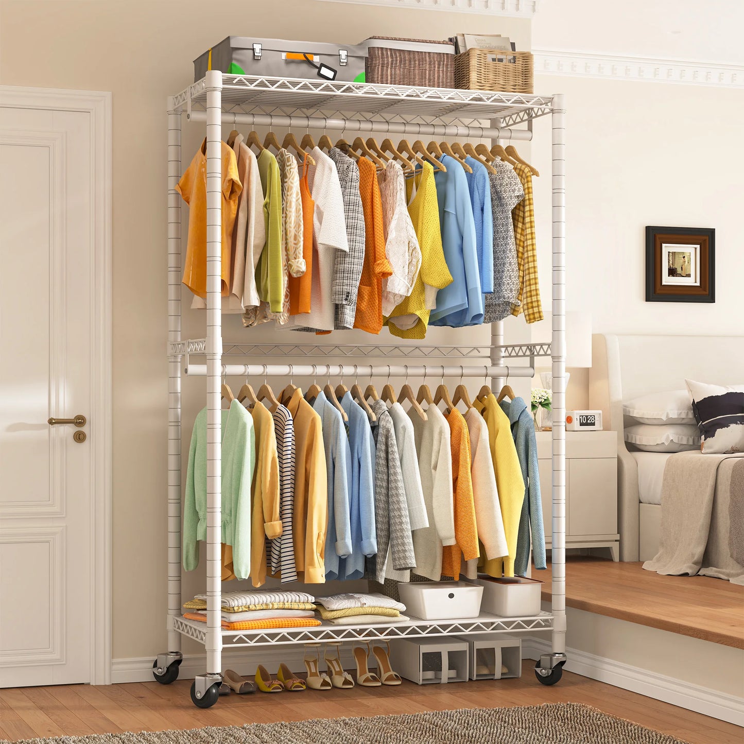 EnHomee Heavy Duty Portable Closet with Wheels – Rolling Garment Rack & Shelves for Bedroom Clothes Storage