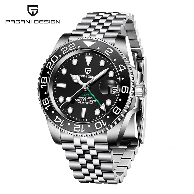 PAGANI DESIGN 40mm Automatic GMT Wristwatch Stainless Steel Waterproof Men Watch Top Brand Mechanical sports Watches Men PD-1662