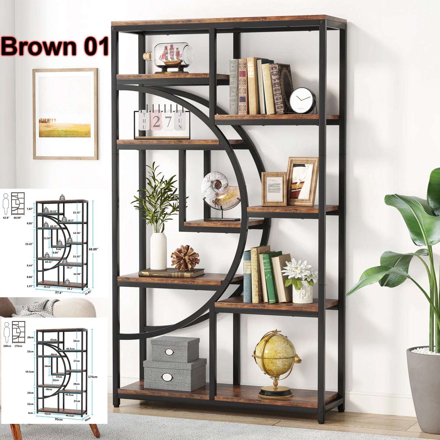 Tribesigns Industrial 5-Tier Etagere Bookcase Freestanding Shelf Organizer