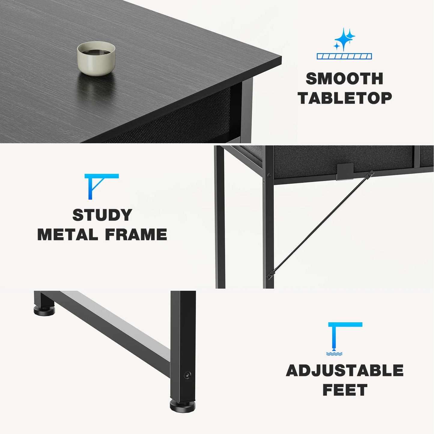 JHK Modern 32 Inch Office Computer Desk With Fabric Storage