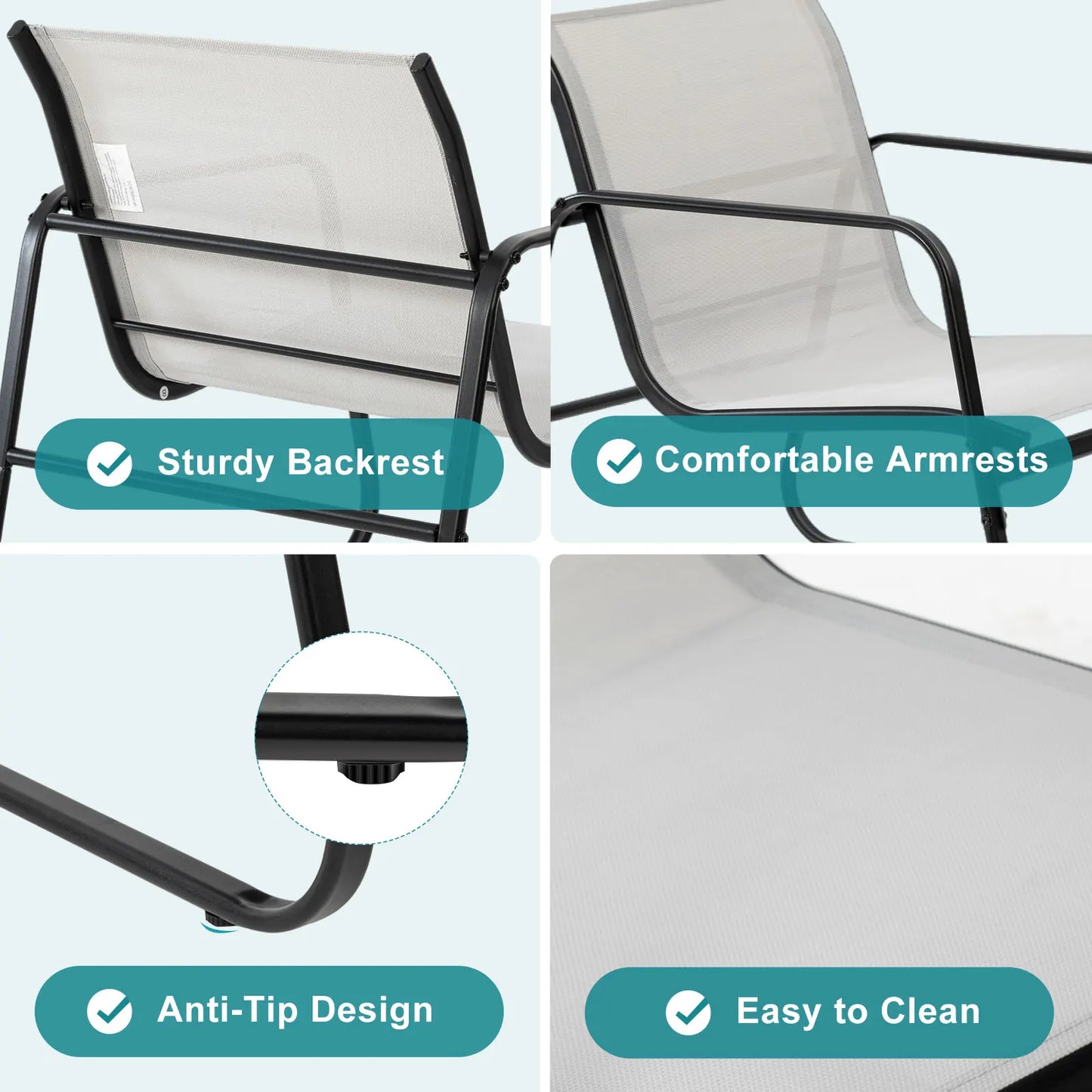 JHK Patio Furniture 3 Piece Set With Table Mesh Back