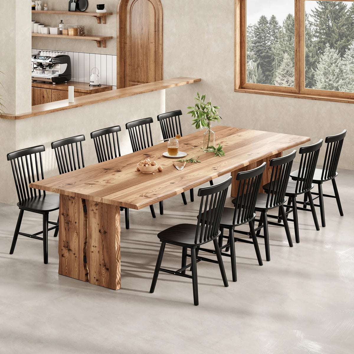 Farini Dining Chairs Set of 4, Mid Century Modern Spindle Back Wood Chairs with Comfortable Seat for Kitchen & Dining Room