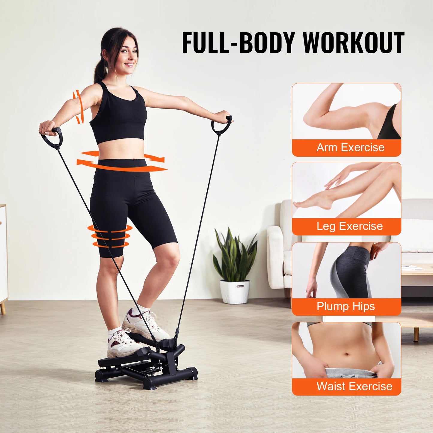 VEVOR Stair Stepper for Exercise at Home Hydraulic Fitness Twist Stepper with Resistance Bands LCD Monitor 330 LBS Capacity