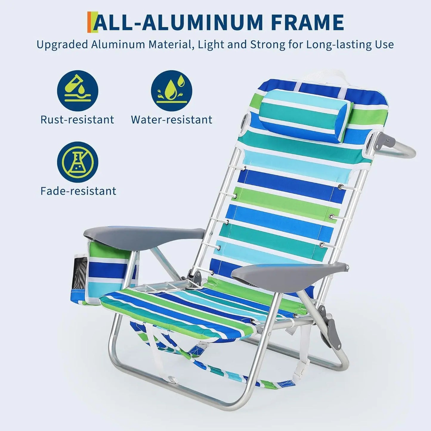 TWISTER.CK Portable Backpack Beach Chair With Five Reclining Positions
