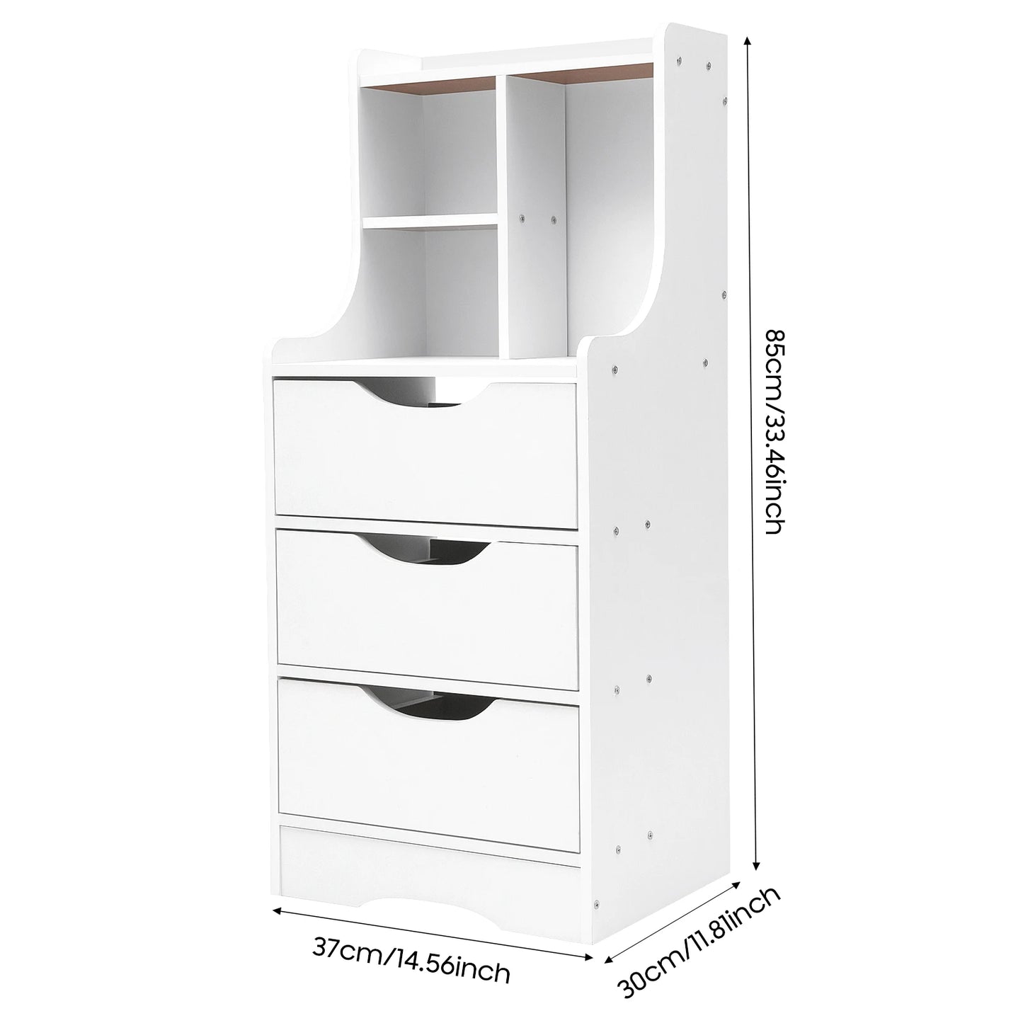 Nightstands, Bedside Table with Drawers, 3 Drawer White Nightstand Cabinet 37x30x85cm for Bedroom Storage Living Room