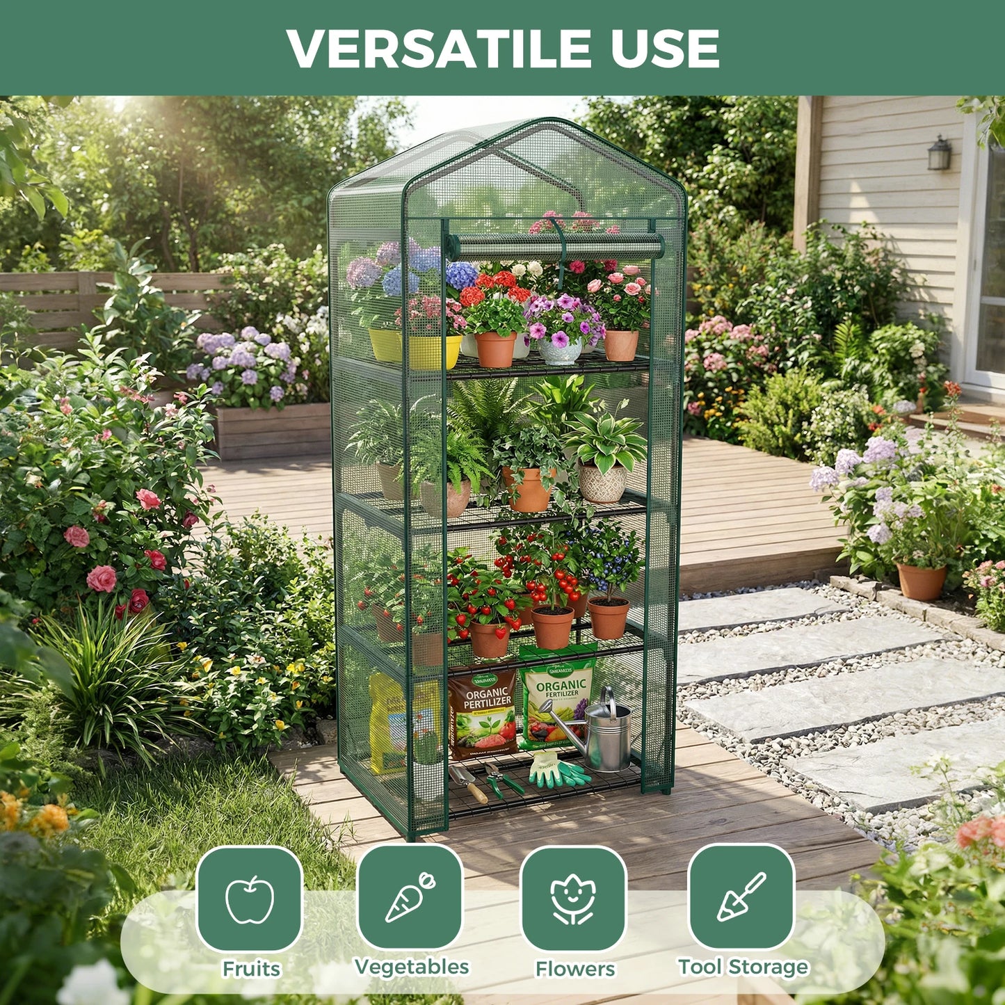 Mini Greenhouse Portable Multi Tier Plant Rack With PE Cover