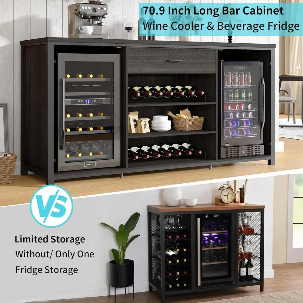 Rustic Metal and Wood Wine Cabinet With Storage Rack for Kitchen