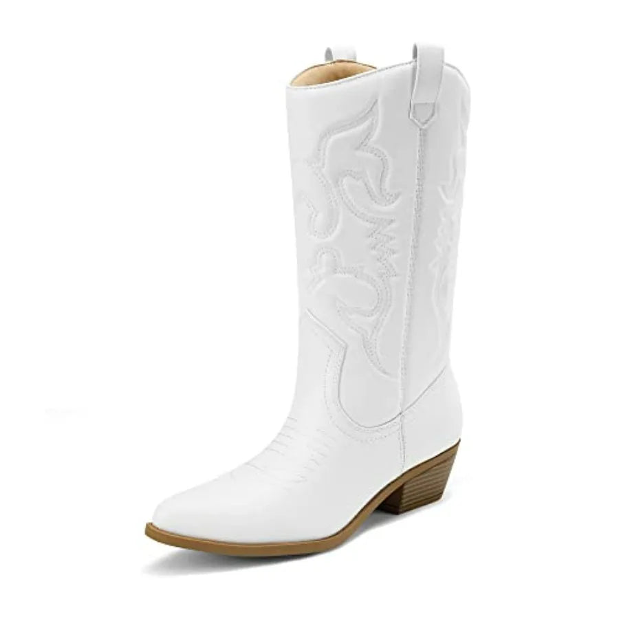 Women's Cowboy Boots Pull On Cowgirl Mid Calf Western Boots