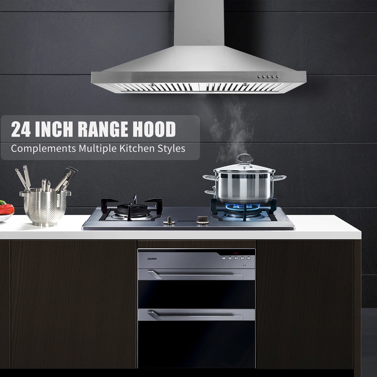 Zomagas Stainless Steel Wall Mount Range Hood Convertible Ductless