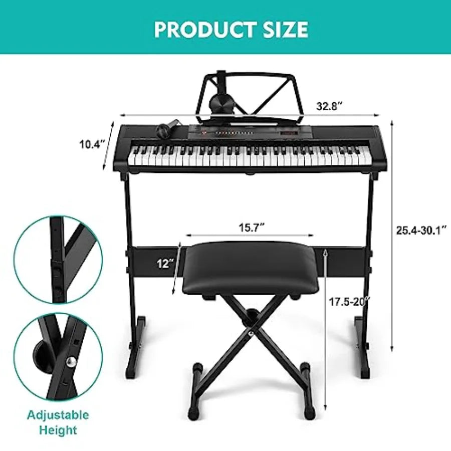 Beginner 61 Key Electric Keyboard With Lighted Keys And Stand