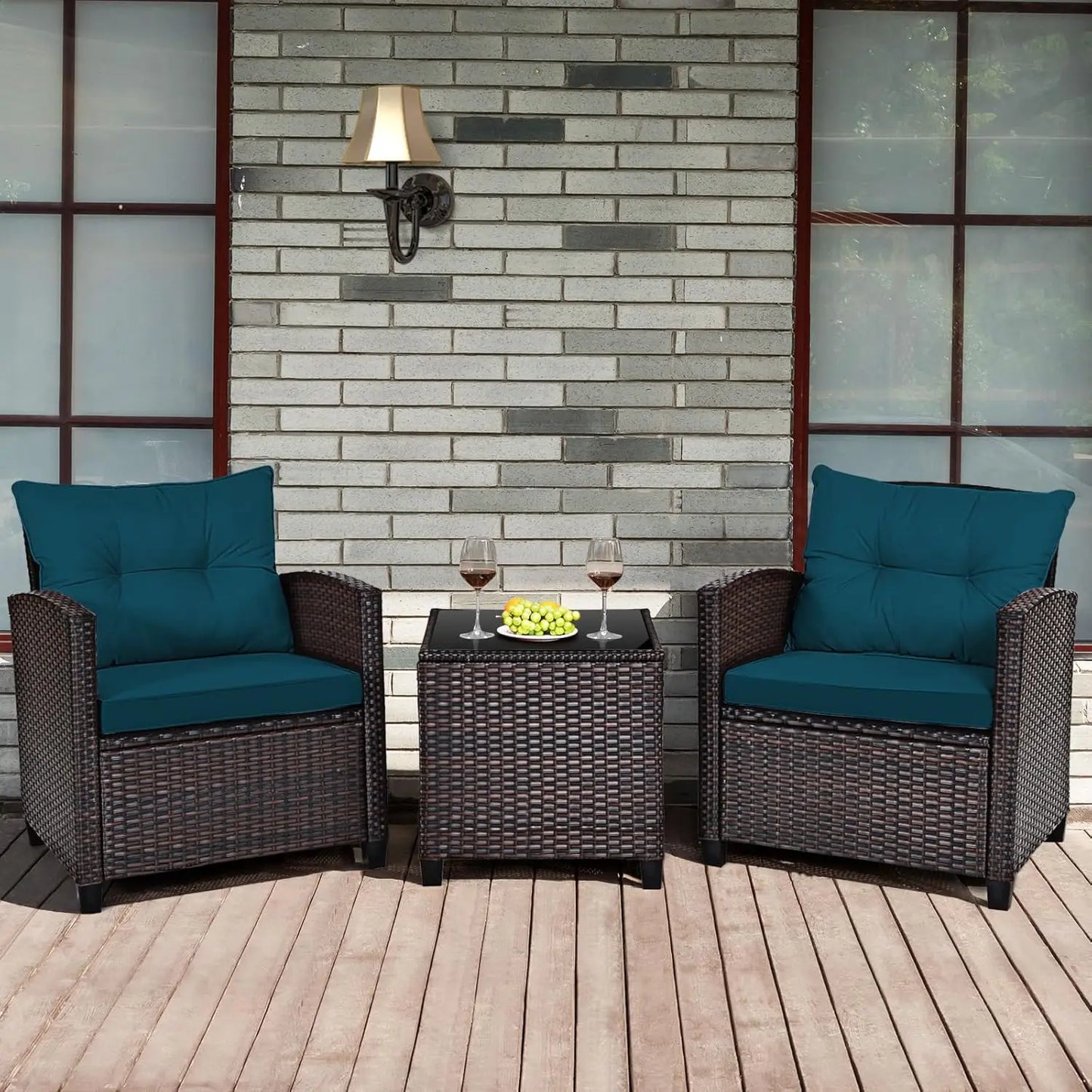 Rattan Wicker Outdoor Patio Sofa Set With Washable Cushions And Tempered Glass