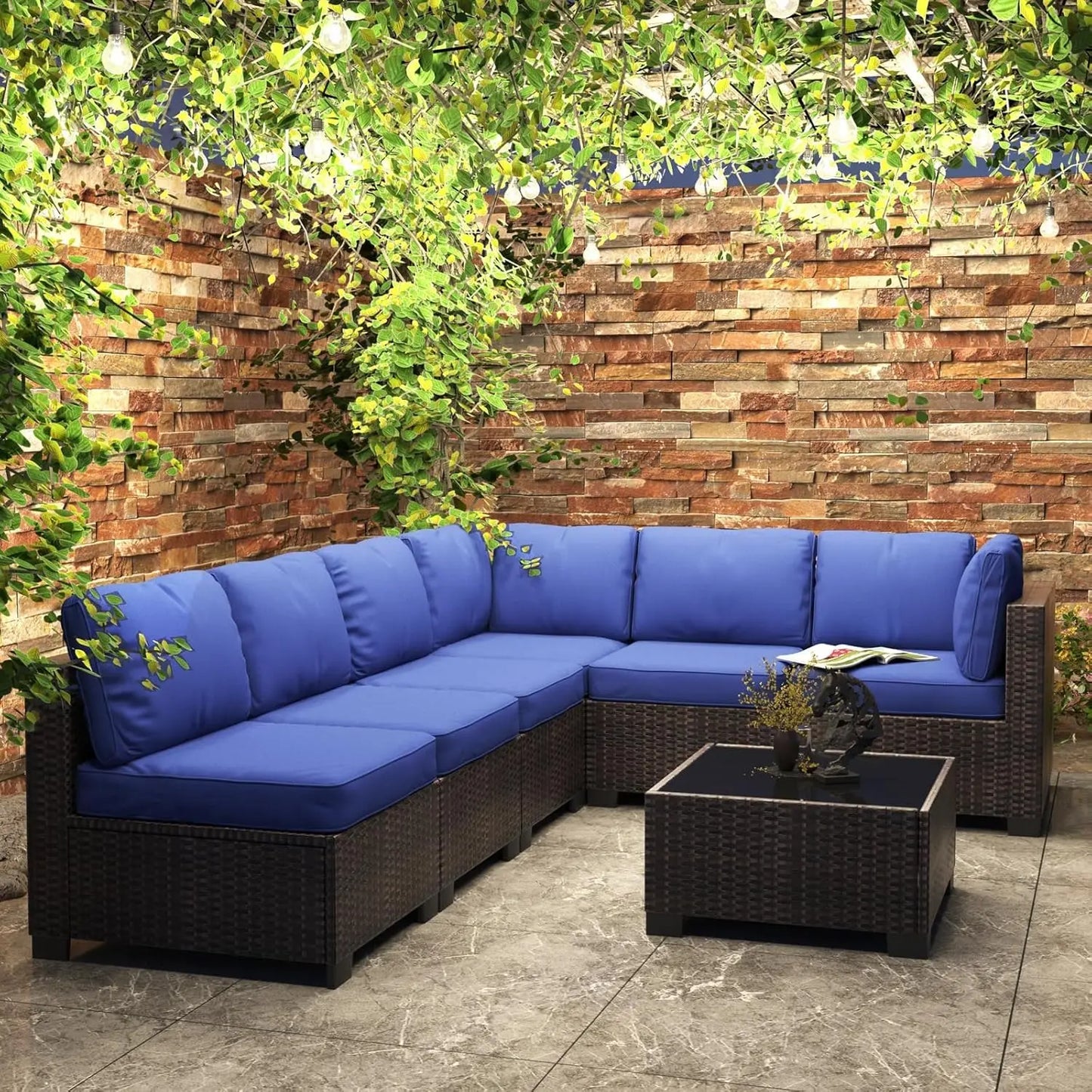 HobbyLane 7 Piece Modular Outdoor Furniture Set PE Rattan Wicker Patio Garden