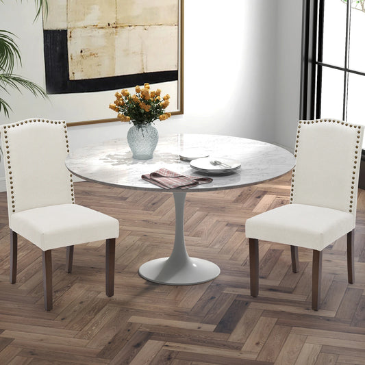 Mcq Set Of 2 Farmhouse Wooden Leg Fabric Dining Chairs
