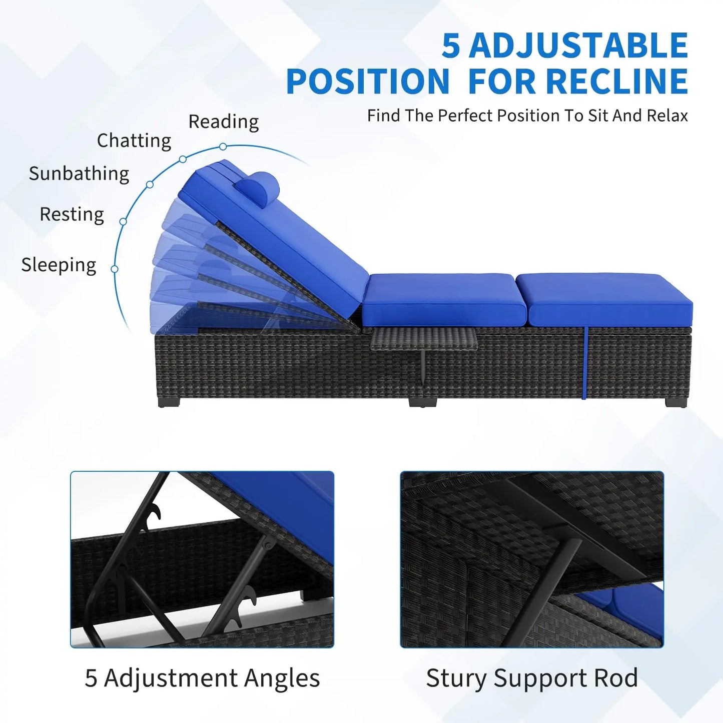 Outdoor Wicker Rattan Chaise Lounge Chairs Set Of 2 With Adjustable Back