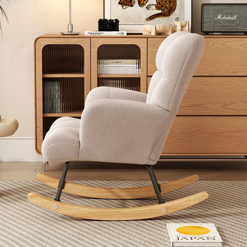 Rocking Chair Leisure Armchair With Padded Velvet Seat Solid Wood