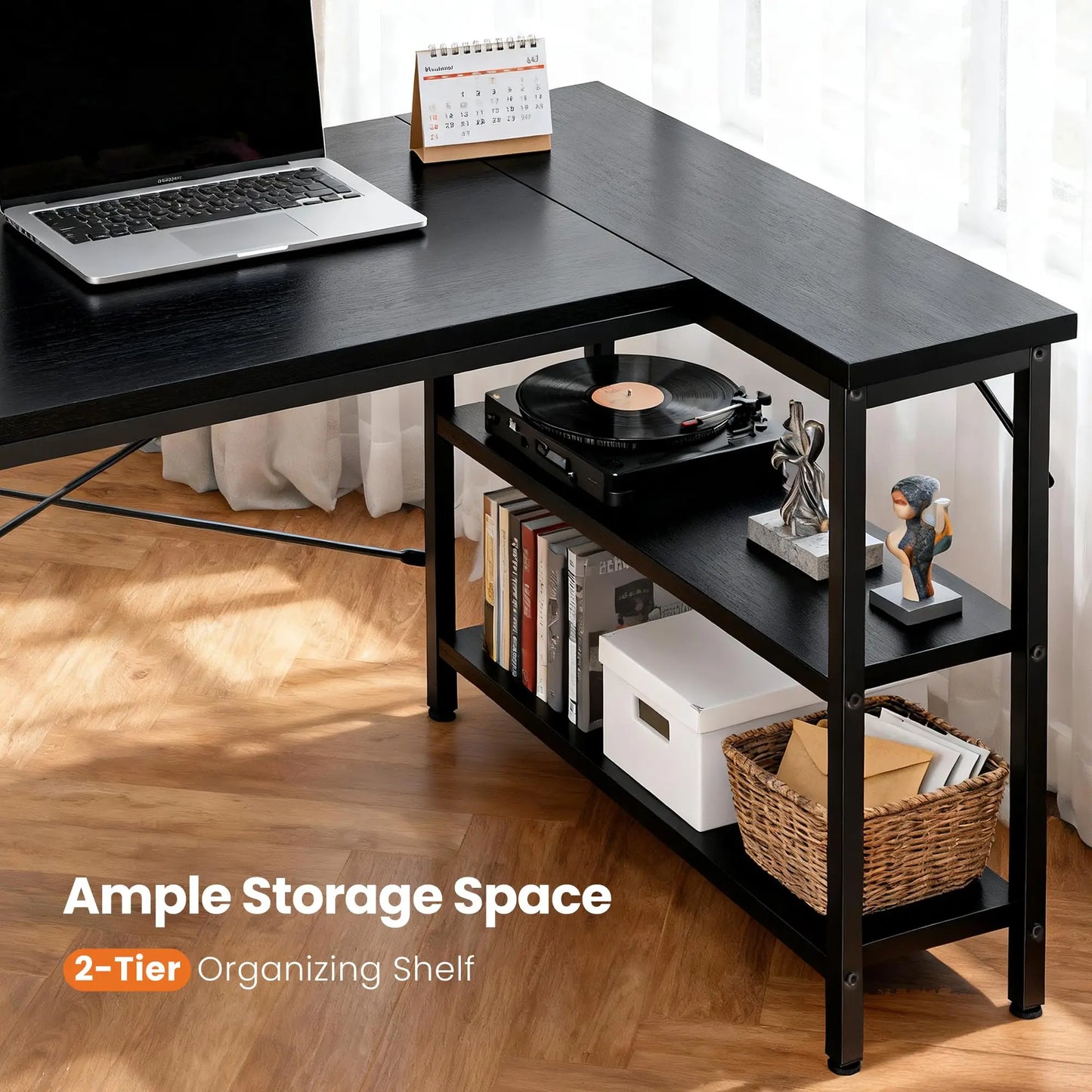 JHK 47 Inch L Shaped Desk with Storage Shelves