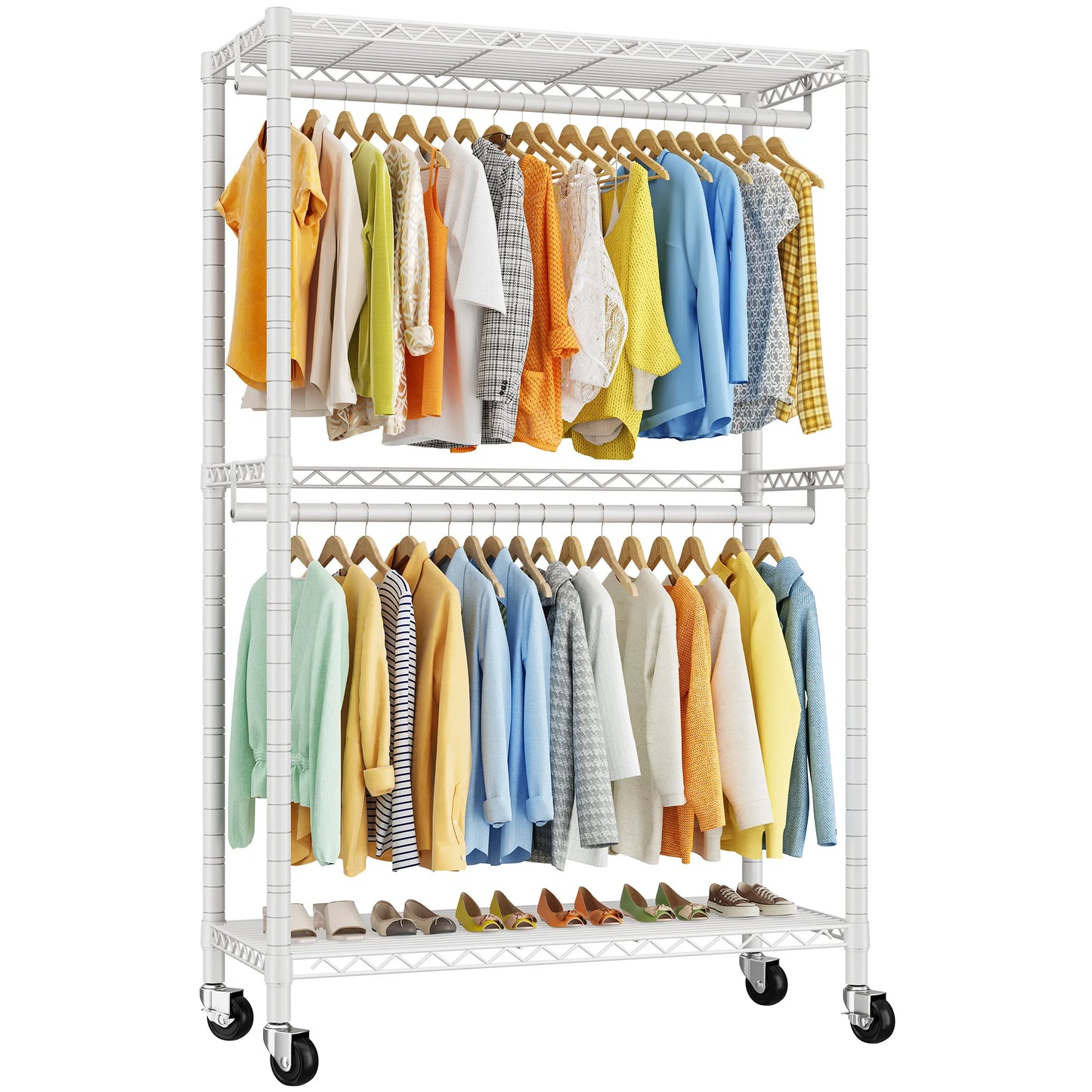 EnHomee Heavy Duty Portable Closet with Wheels – Rolling Garment Rack & Shelves for Bedroom Clothes Storage