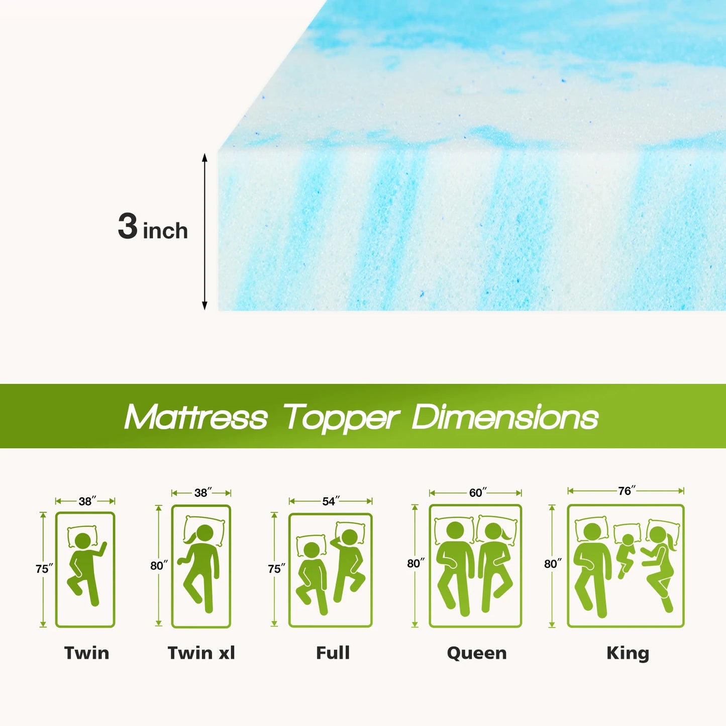 JHK 2 To 4 Inch Gel Cooling Memory Foam Mattress Topper
