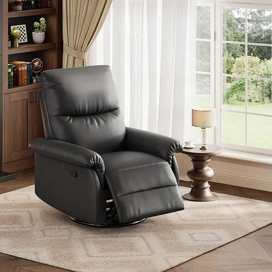 Recliner Chair, 360° Swivel Rocker Glider Nursery Chair with Padded Armrest and Deep Seat, PU Leather Upholstered Reclining Sofa Chair for Living Room