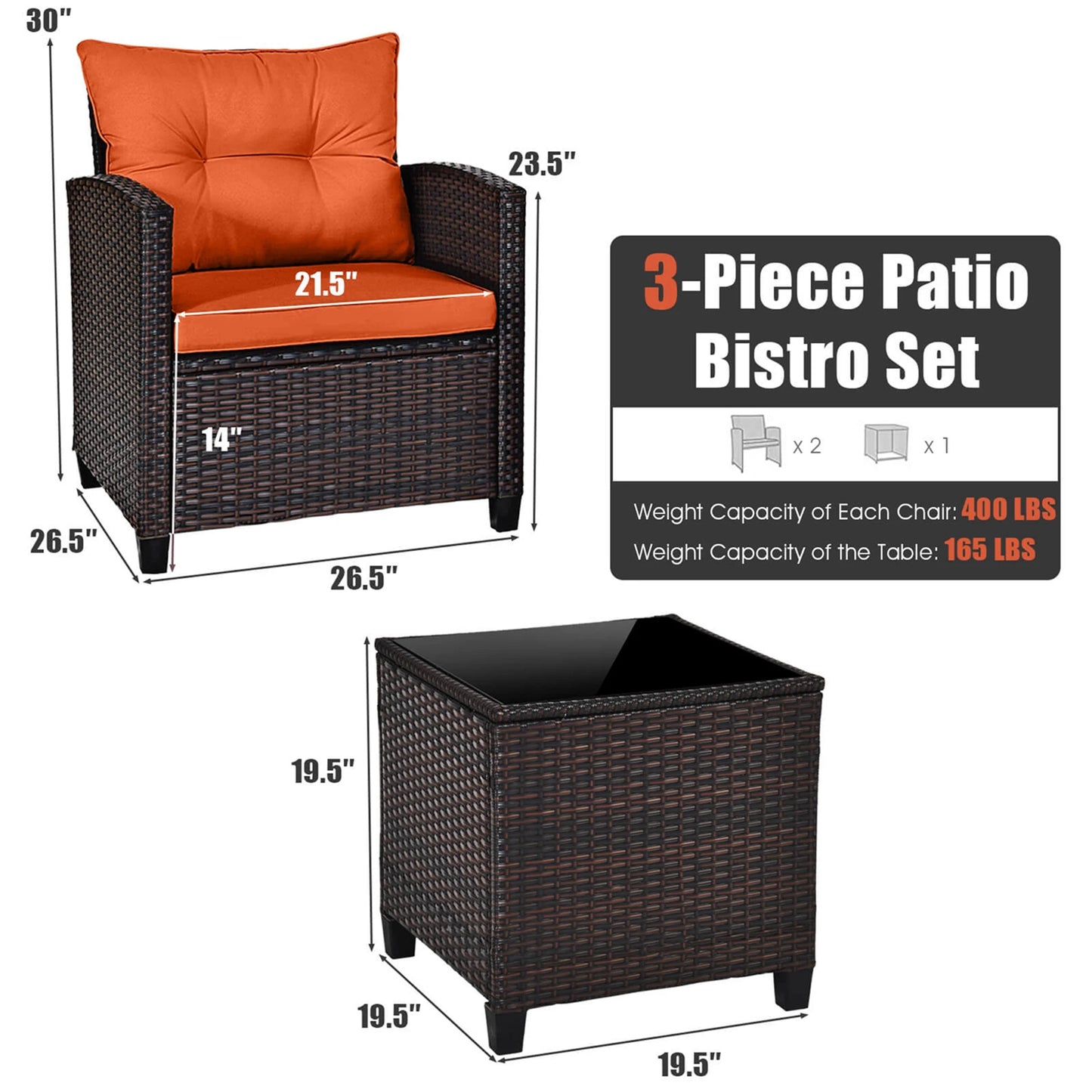 HOMASIS 3-Piece Cushioned Patio Rattan Conversation Set