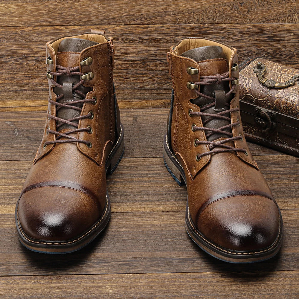 Hecrafted Retro Leather Ankle Boots Mens Classic Comfort