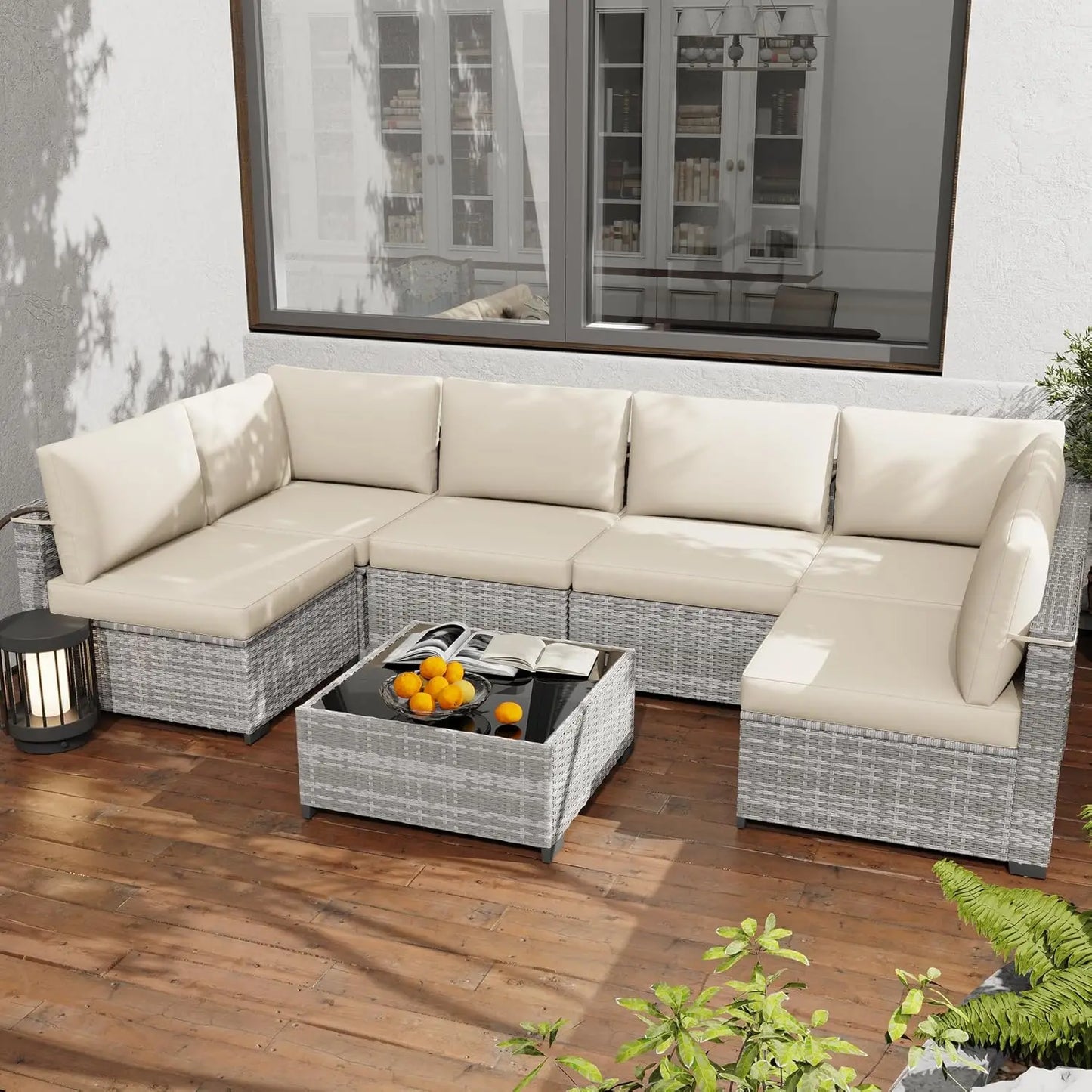Seven Piece All Weather PE Rattan Modular Sectional Patio Set