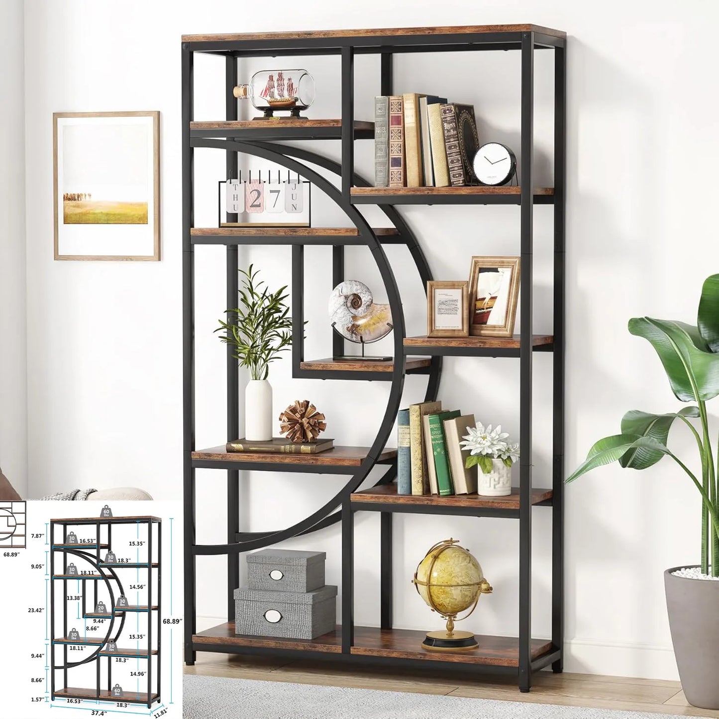 Little Tree Industrial FiveTier Etagere Bookcase Display Shelf
