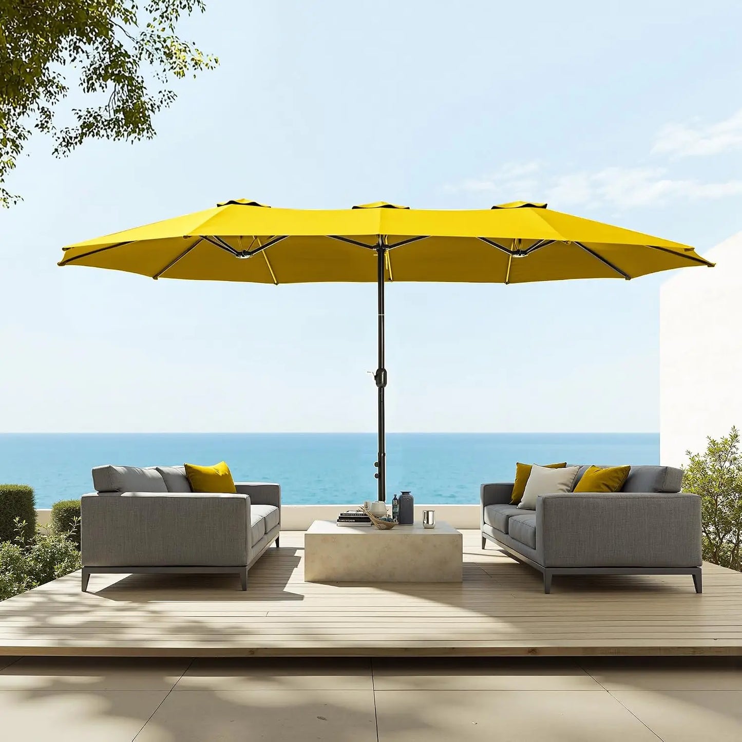 Rectangular Market Patio Umbrella With Stainless Steel Frame And Base Included