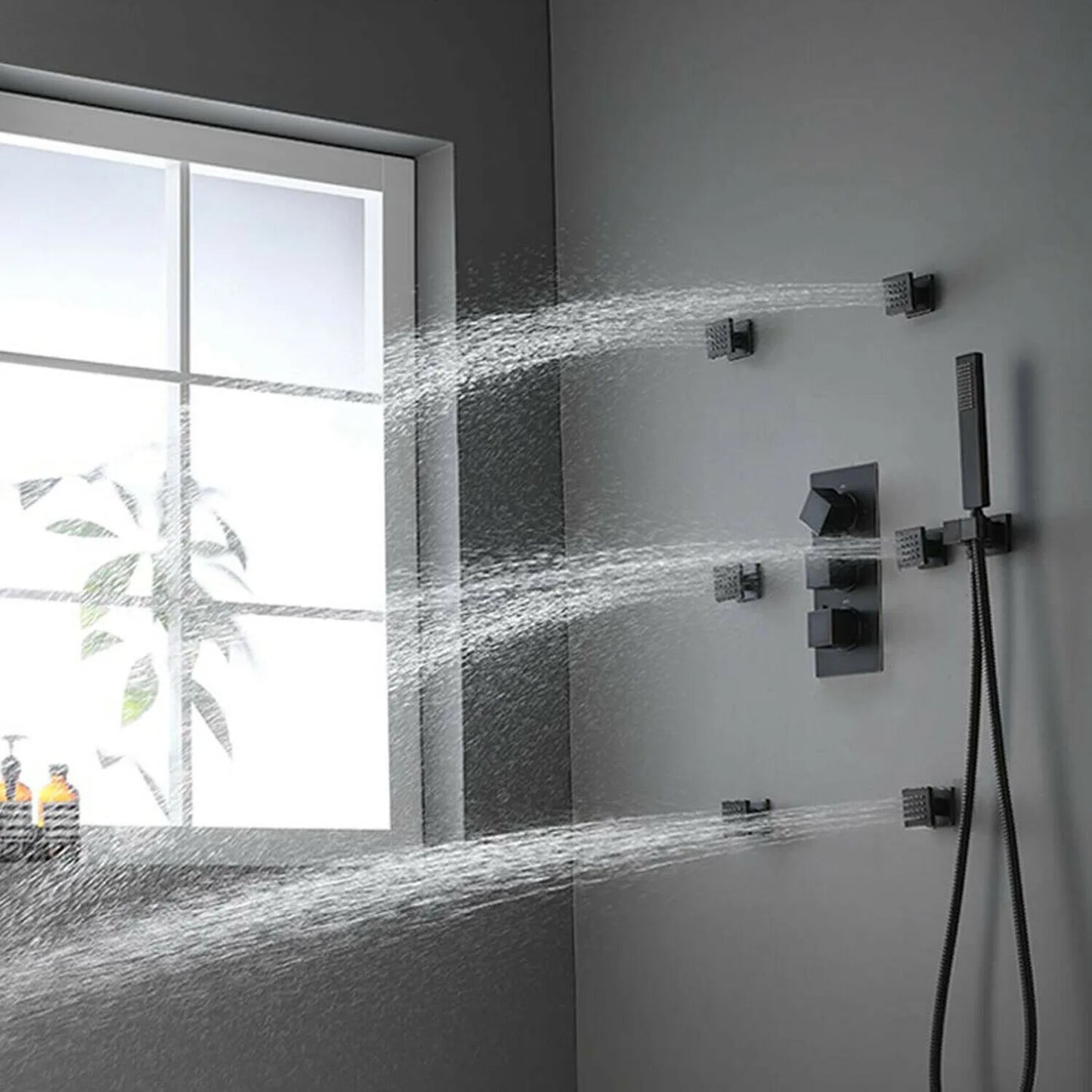 Thermostatic Rain Shower System Kit With Massage Faucet