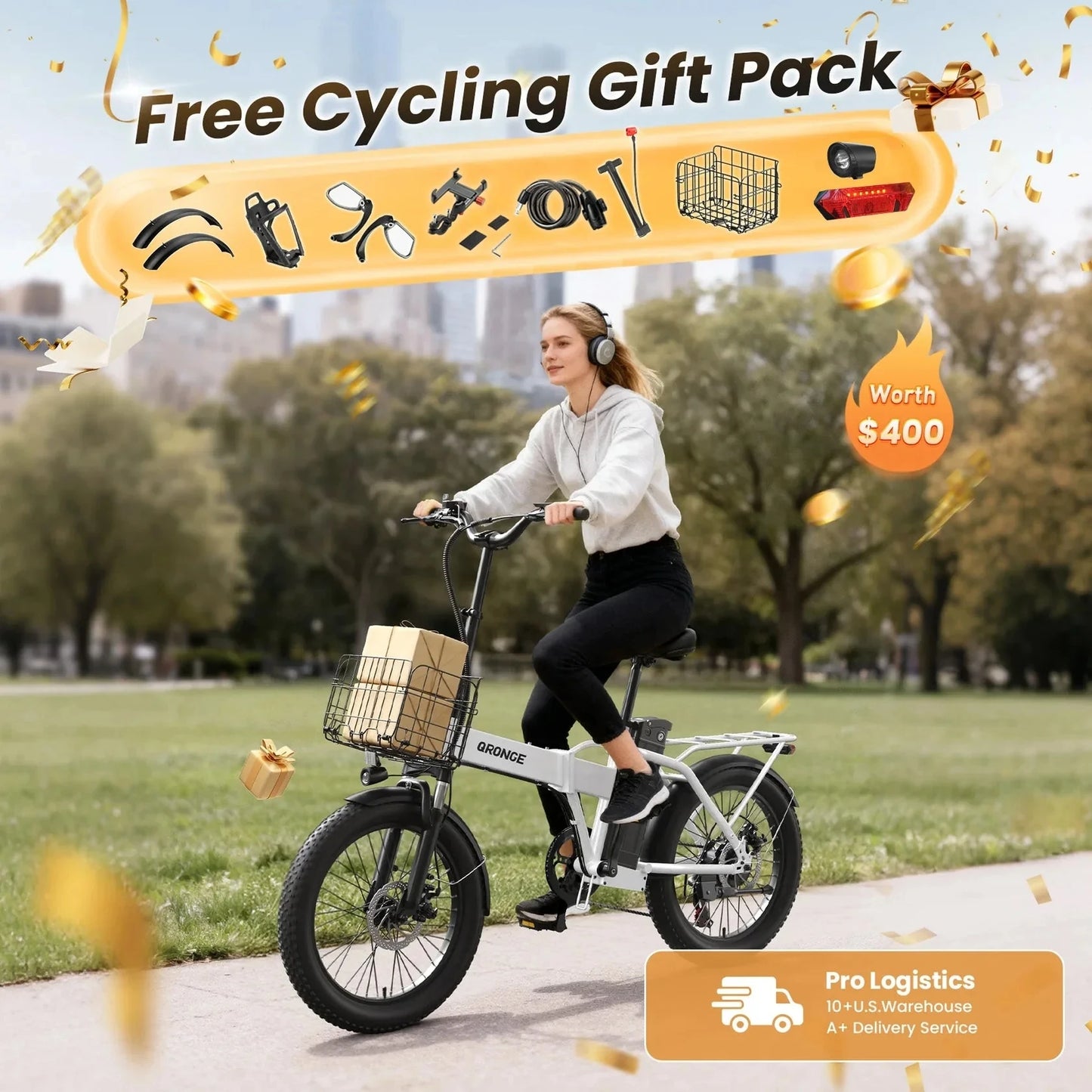 Qronge Waterfall 1000W Electric Bike Fat Tire Commuter Ebike