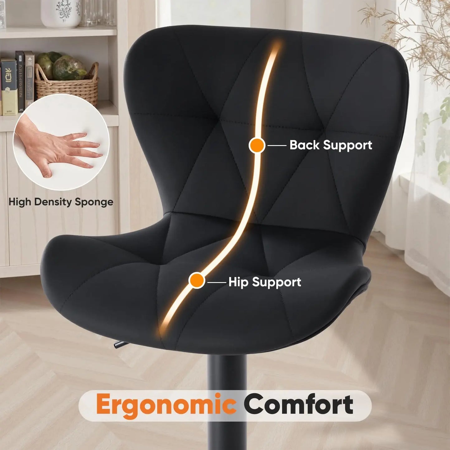 JHK Set Of 2 Adjustable Upholstered Swivel Dining Chairs