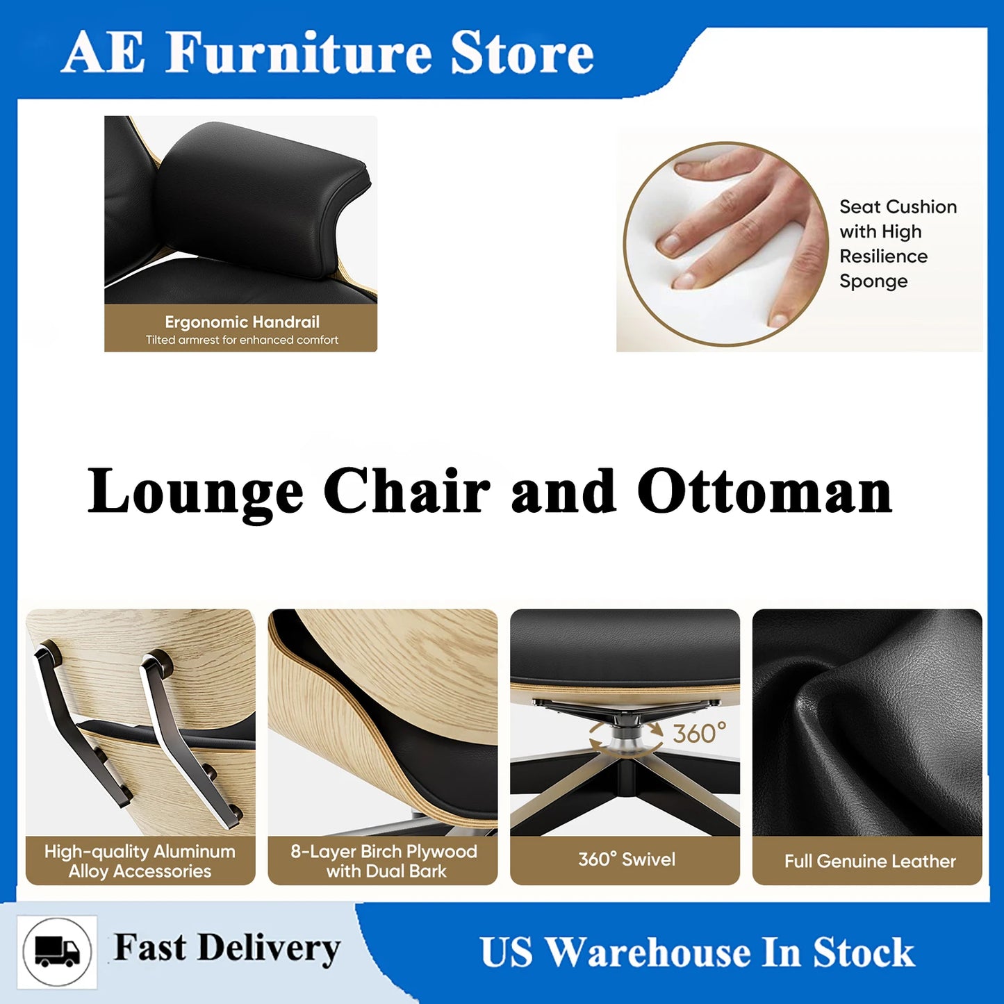 Furgle Top Grain Leather Lounge Chair With Ottoman