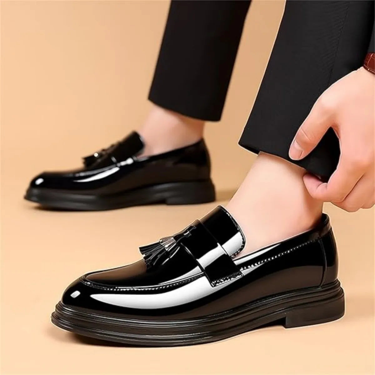 Men's Tassels Patent Penny Slip On Loafers For Formal Business