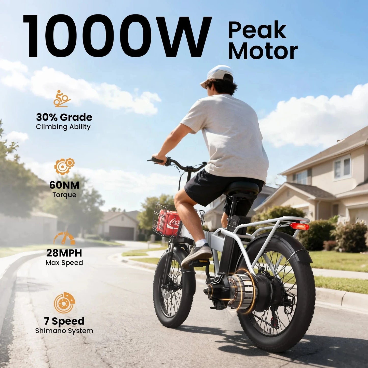 Qronge Waterfall 1000W Electric Bike Fat Tire Commuter Ebike