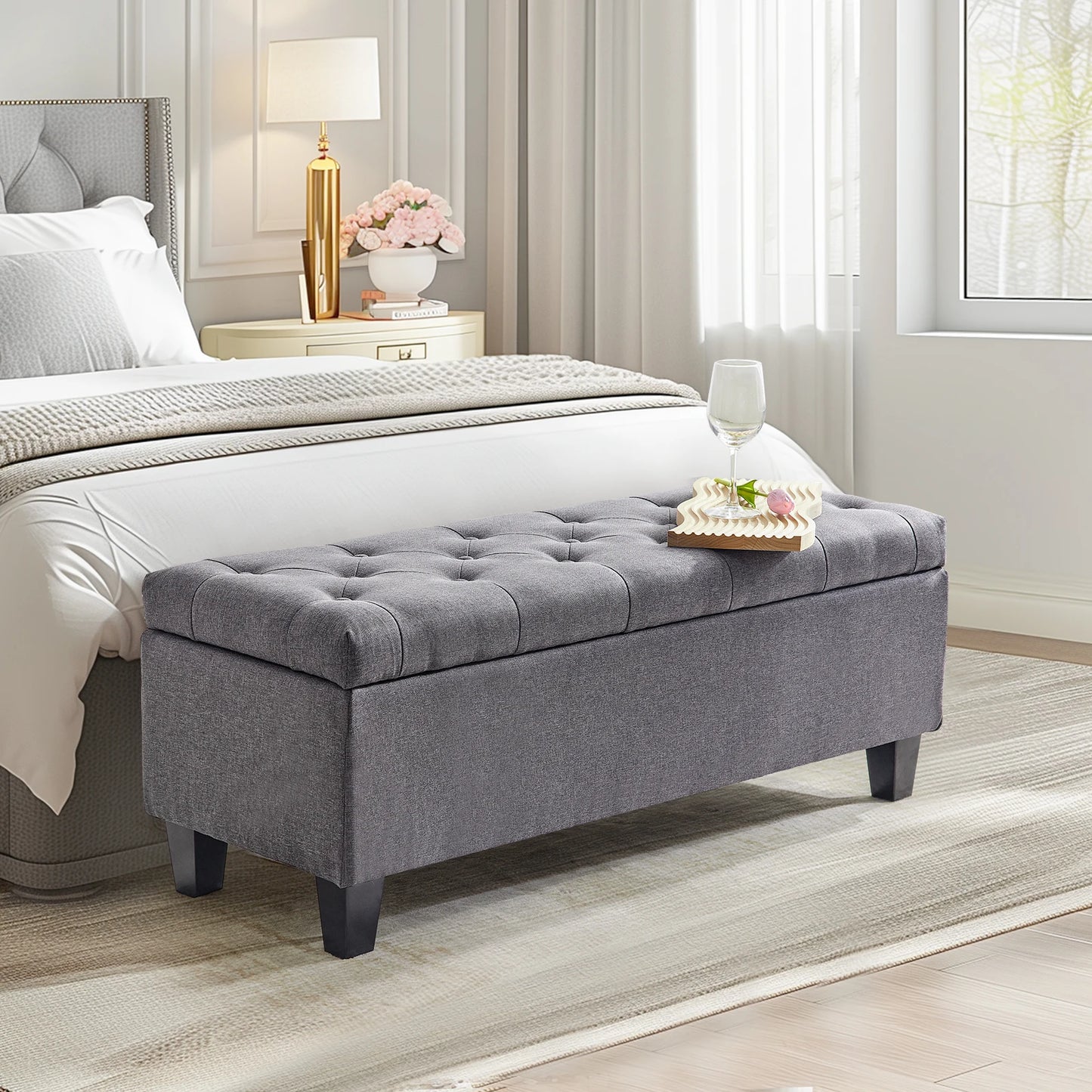 Redlife Storage Ottoman Bench With Tufted Lid And Safety Hinge