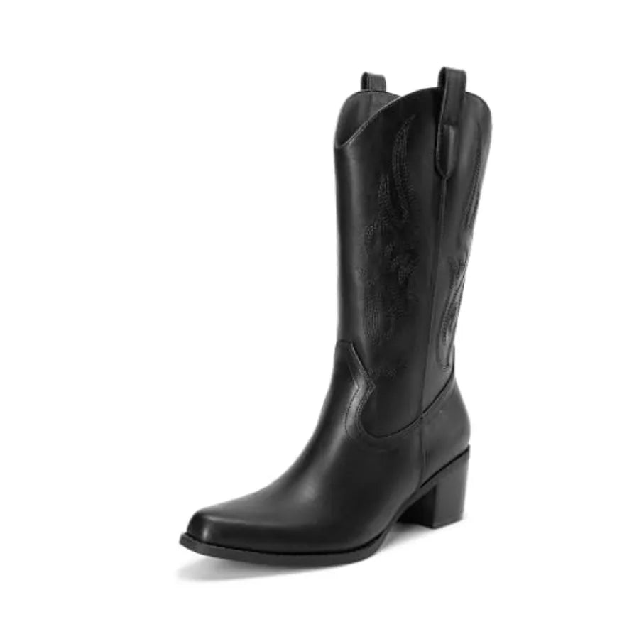 Dream Pairs Women's Square Toe Cowboy Mid Calf Western Boots